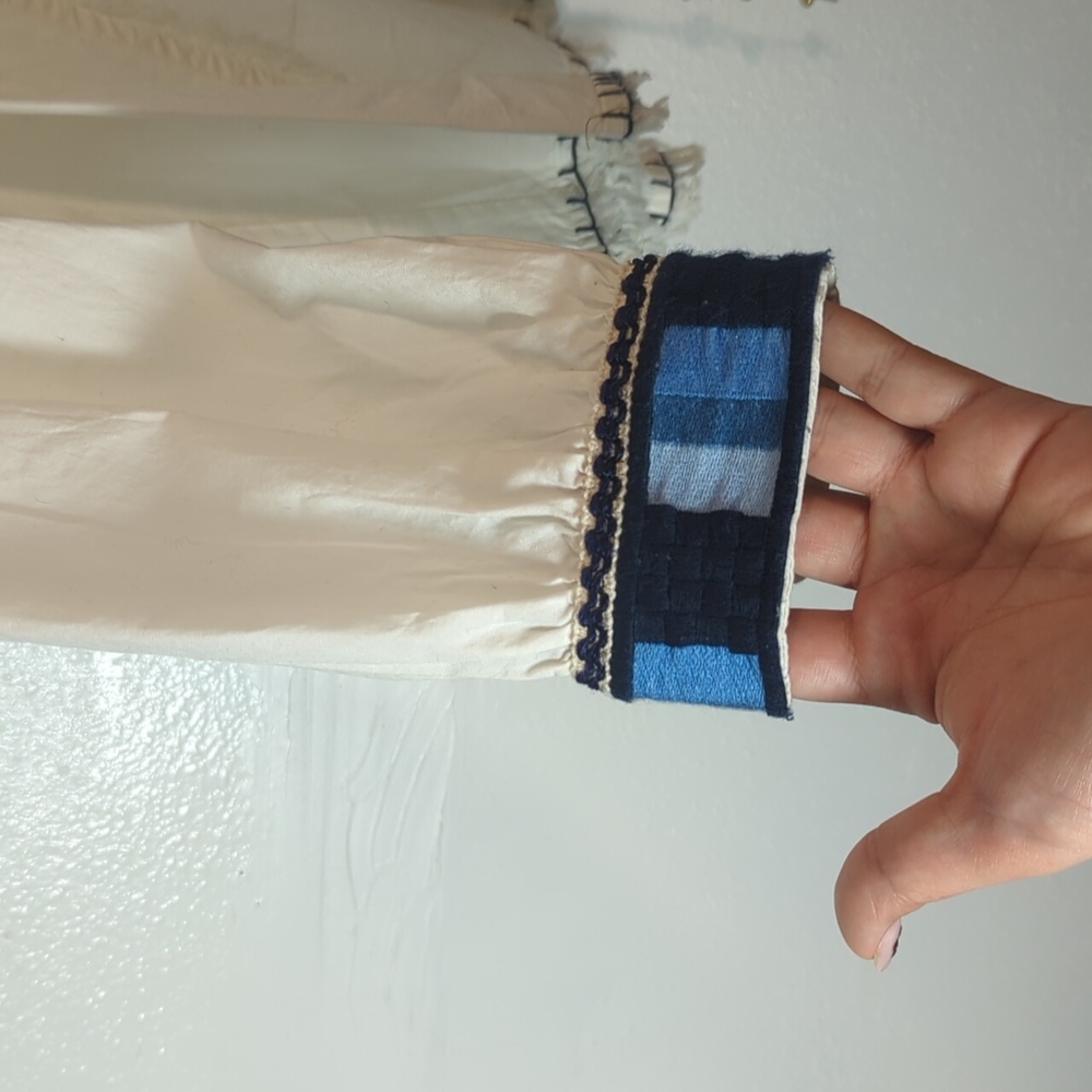 Zara White and Blue Embroidered Jacket with Tassels NWOT - Picture 3 of 7